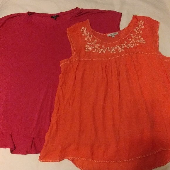 Tops - Hot pink top and coral sheer tank 3X